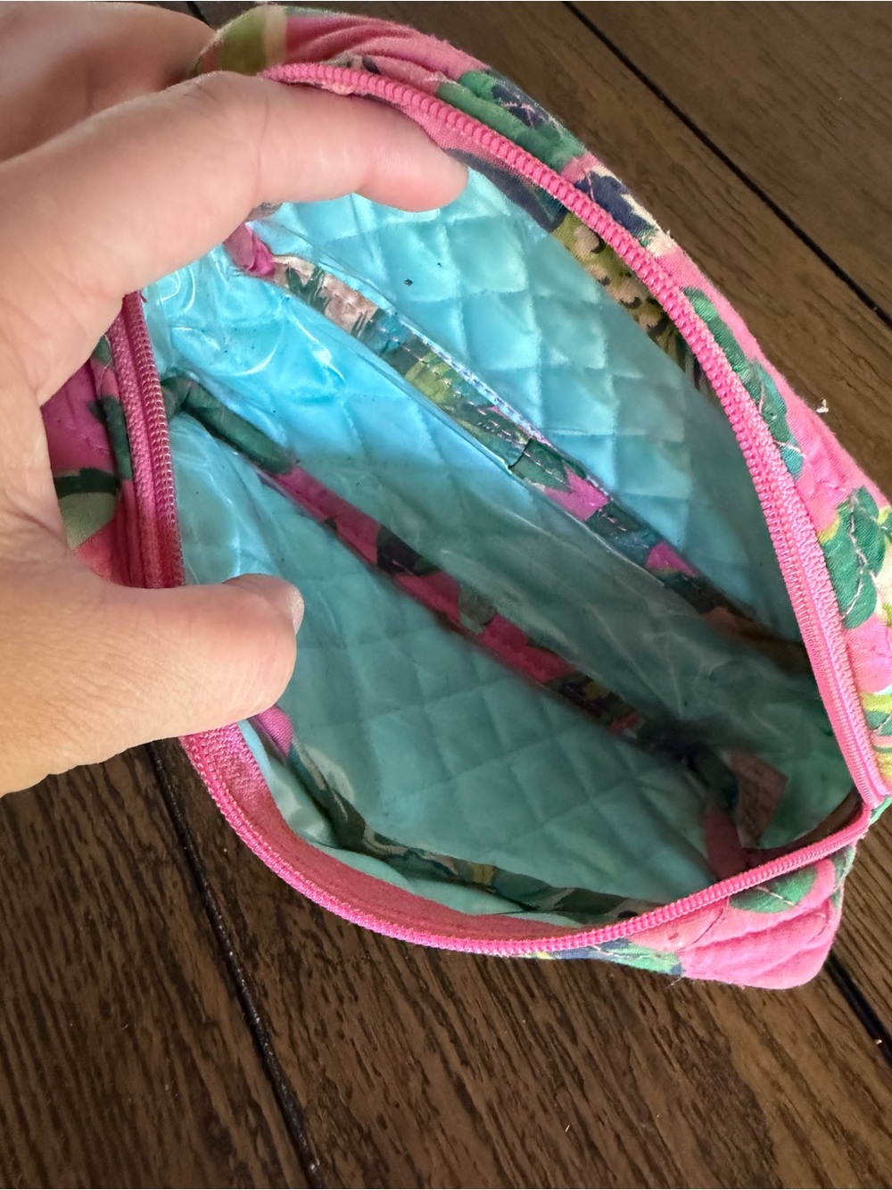 Vera Bradley Floral Cosmetic Pencil Case Cosmetic Bag Vintage Pattern Pink Blue - Picture 8 of 10